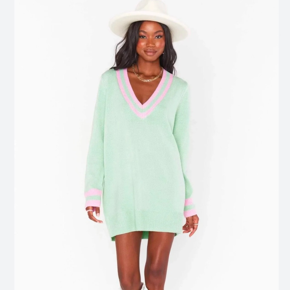 NWT Show Me Your MuMu Green and Pink V-Neck Sweater Dress